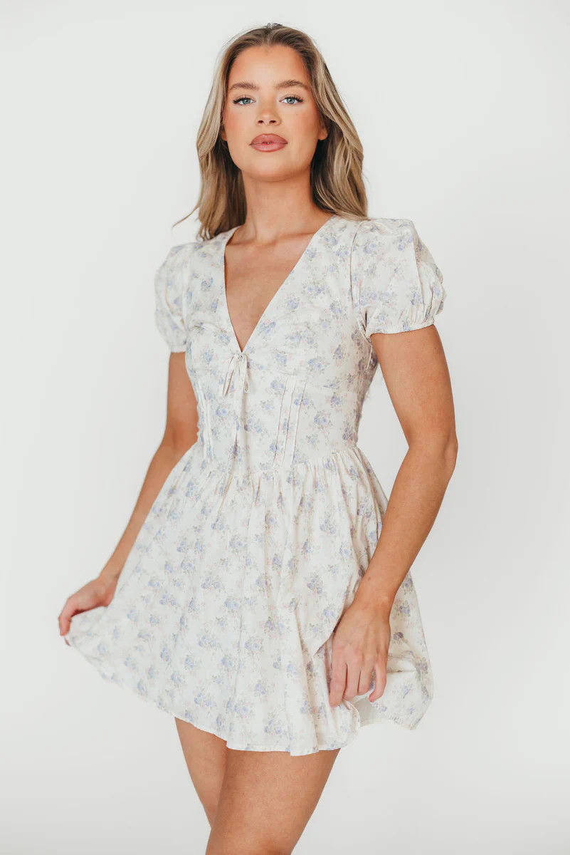 Veronica Mini Dress in Cream/Lilac Floral | Worth Collective