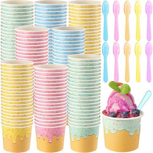 Ninehaoou 80 Pack 6 oz Ice Cream Cups with Spoons, Colorful Sundae Bowls | Amazon (US)