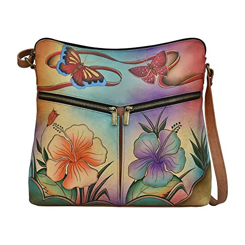 Anna by Anuschka Women's Hand-Painted Genuine Leather Large Crossbody - Antique Hibiscus | Amazon (US)