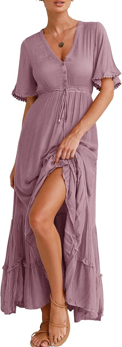 Womens Summer Cotton Short Sleeve V Neck Dress | Amazon (US)