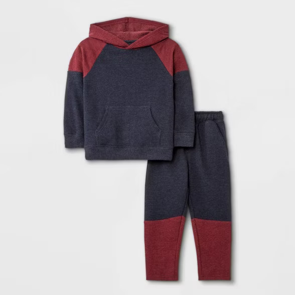 Toddler Boys' 2pc Colorblock Fleece Hoodie and Jogger Pants Set - Cat & Jack™ Maroon | Target