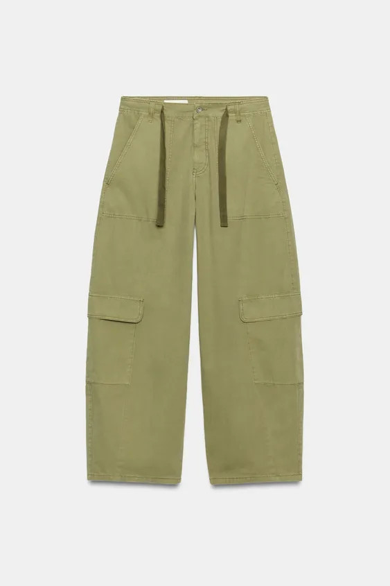 Mid-rise pants with belt loops and adjustable ties. Patch pockets at front, back, and legs. Front... | Zara US