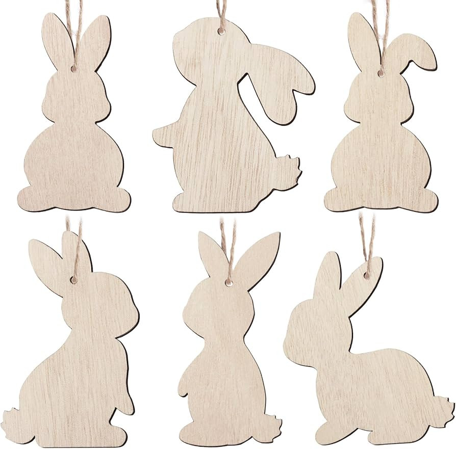 12 Pcs Easter Wooden Ornaments Rabbit Hanging Decorations Bunny Pendants Baubles for Kids Crafts ... | Amazon (UK)