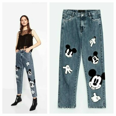 ZARA DISNEY © MICKEY PATCHES EMBROIDERED DENIM STRAIGHT JEANS 6855/220 6855/010 | eBay US