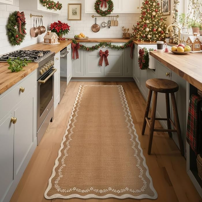 GarveeHome 2x6 Scalloped Washable Runner Rug for Kitchen, Soft Brown Hallway Runner Non Slip Entr... | Amazon (US)