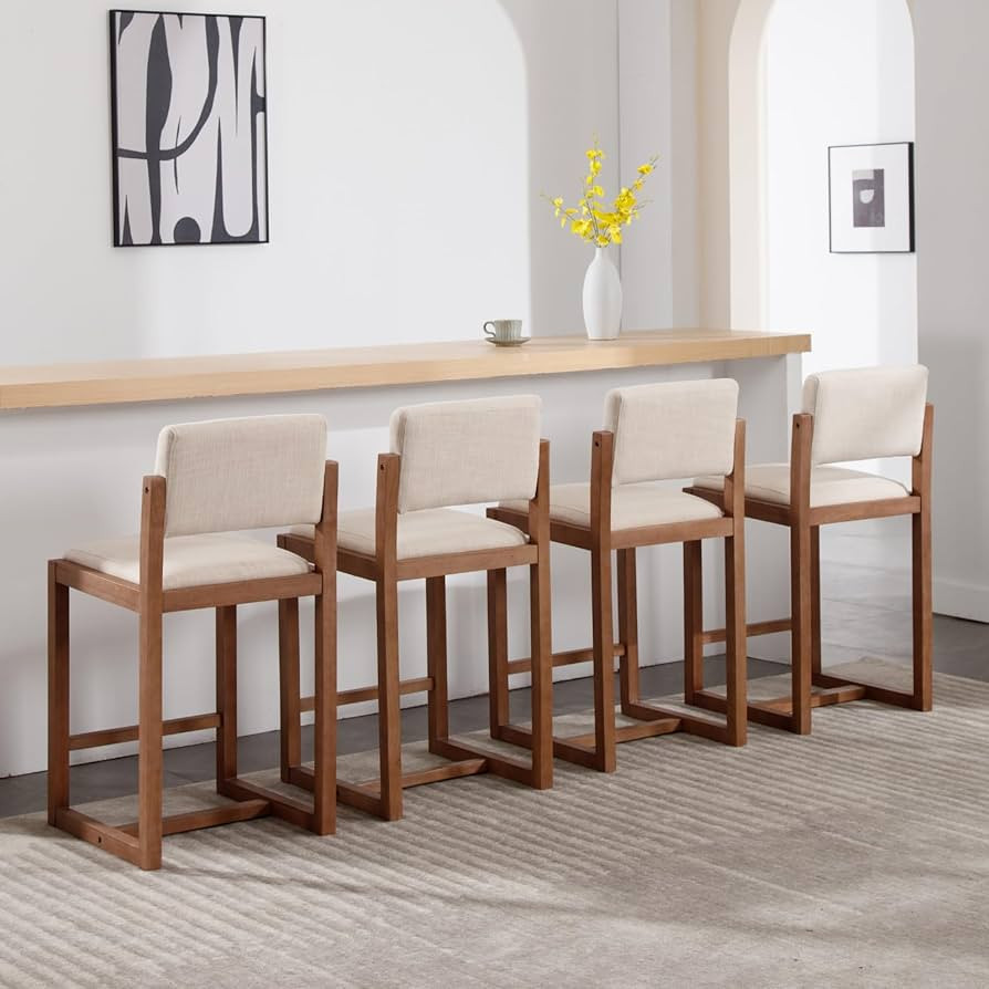 LukeAlon Linen Counter Stools Set of 4, Farmhouse Upholstered 26" Seat Height Counter Height Bar ... | Amazon (US)