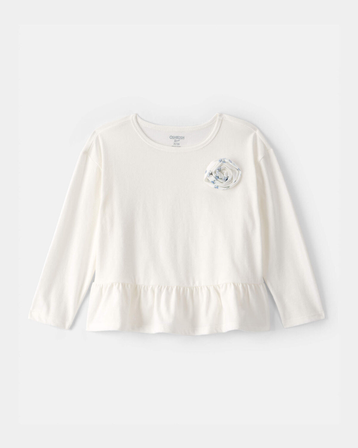 Toddler Girl Rose Applique Long-Sleeve Peplum Top - Ivory | Carter's Inc