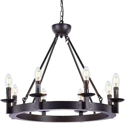 Wellmet Black Farmhouse Chandeliers Wagon Wheel, Industrial 8 Lights Iron Lighting Candle Style 2... | Amazon (US)