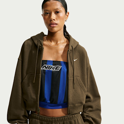 Nike Women's Studio Fleece Medium Weight Oversized Full-Zip Cropped Hoodie in Blue | IM8499-417 | Nike (US)