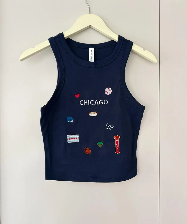 Chicago Embroidered Icons Tank: Navy Shirt - Etsy | Etsy (Global)
