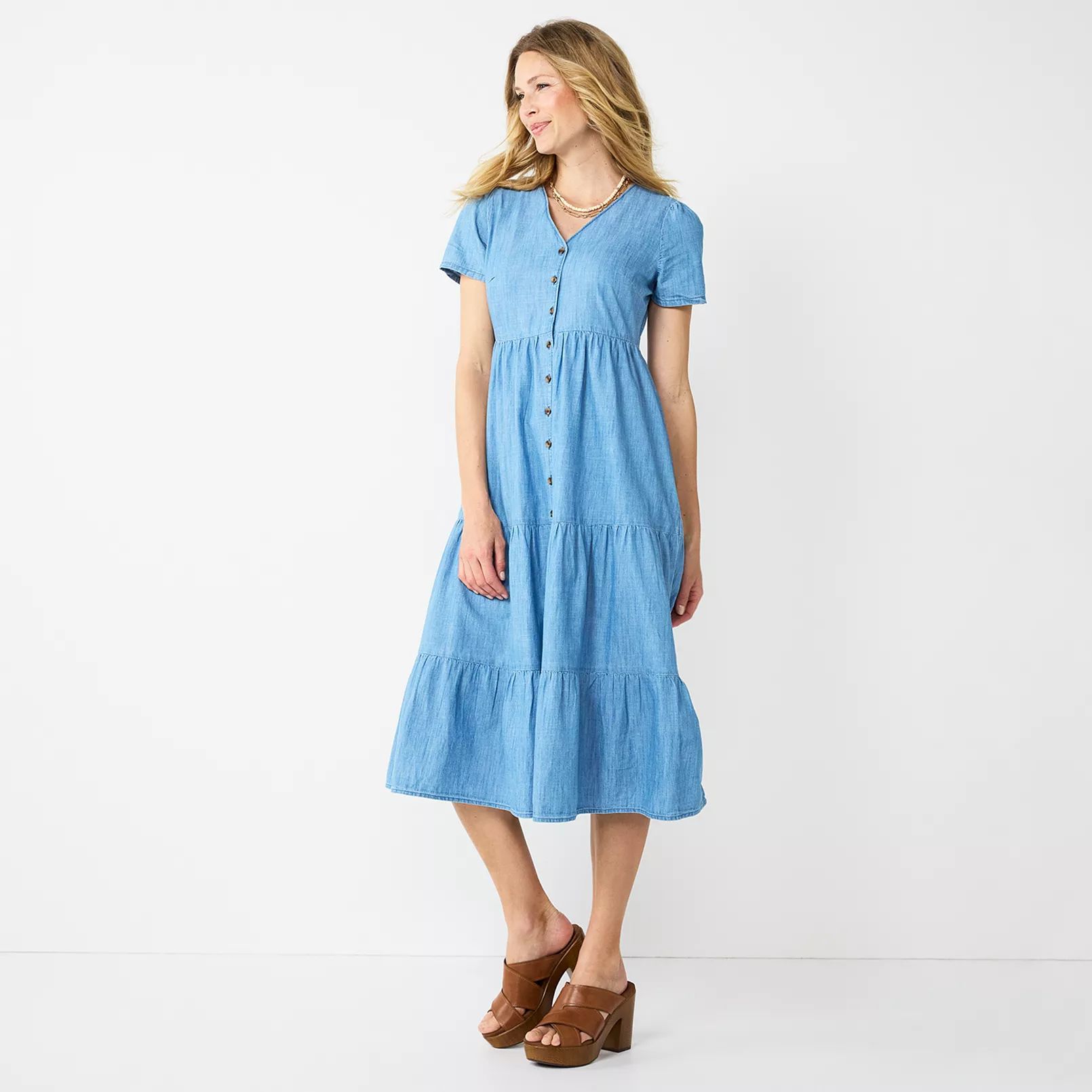 Women's Sonoma Goods For Life® Button Front Tiered Midi Dress | Kohl's