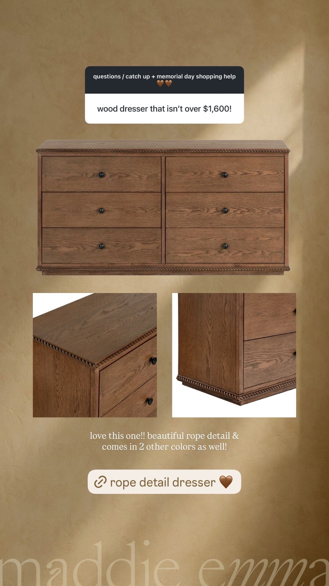 shared this one a couple of times this past month and it’s on sale!! also comes in a nighstand! beautiful rope detail & comes in 2 other colors as well!

#LTKHome #LTKSaleAlert