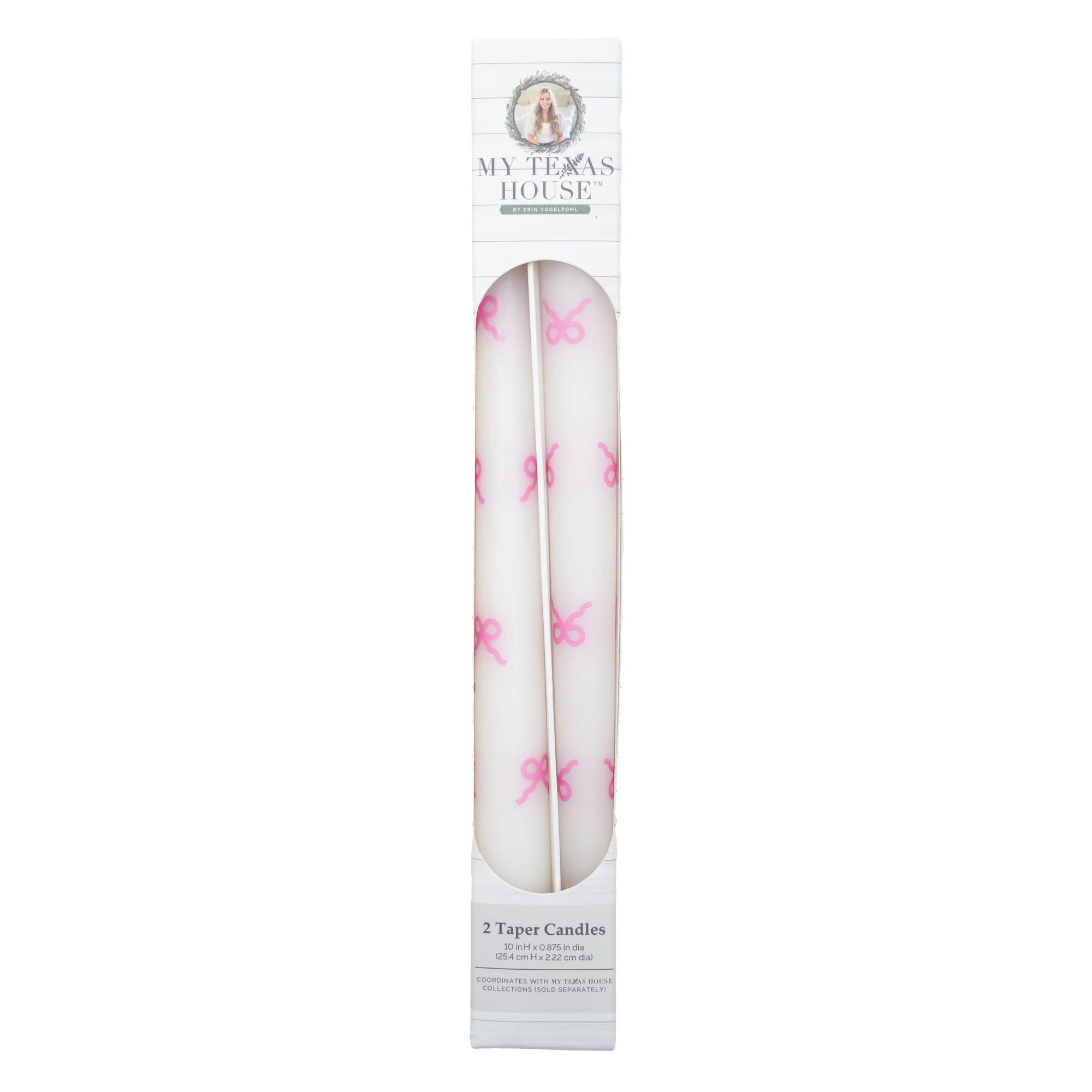 My Texas House Easter 10" Pink Bow & White Taper Candles, Unscented, 2 Count | Walmart (US)
