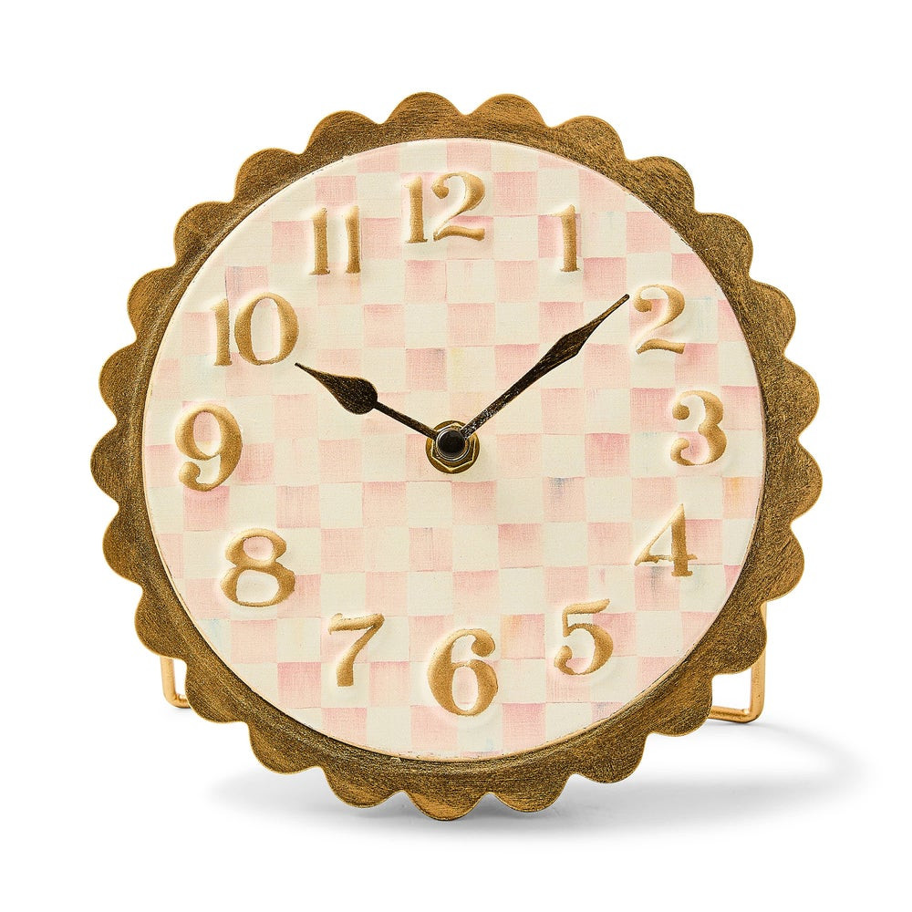 Rosy Check Scalloped Desk Clock | MacKenzie-Childs