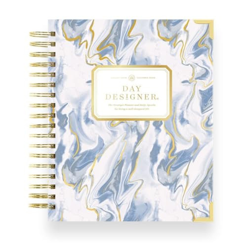 Day Designer 2026 Daily Planner – Premium Planner for Stylish Organization. Combines Monthly Calendar, Hourly Schedule, To-Do List, Gratitude, Goal Setting, Inspirational Quotes, Stickers & More. Elegant laminated Cover with Gold Accents (Azure Design - 2026) | Amazon (US)