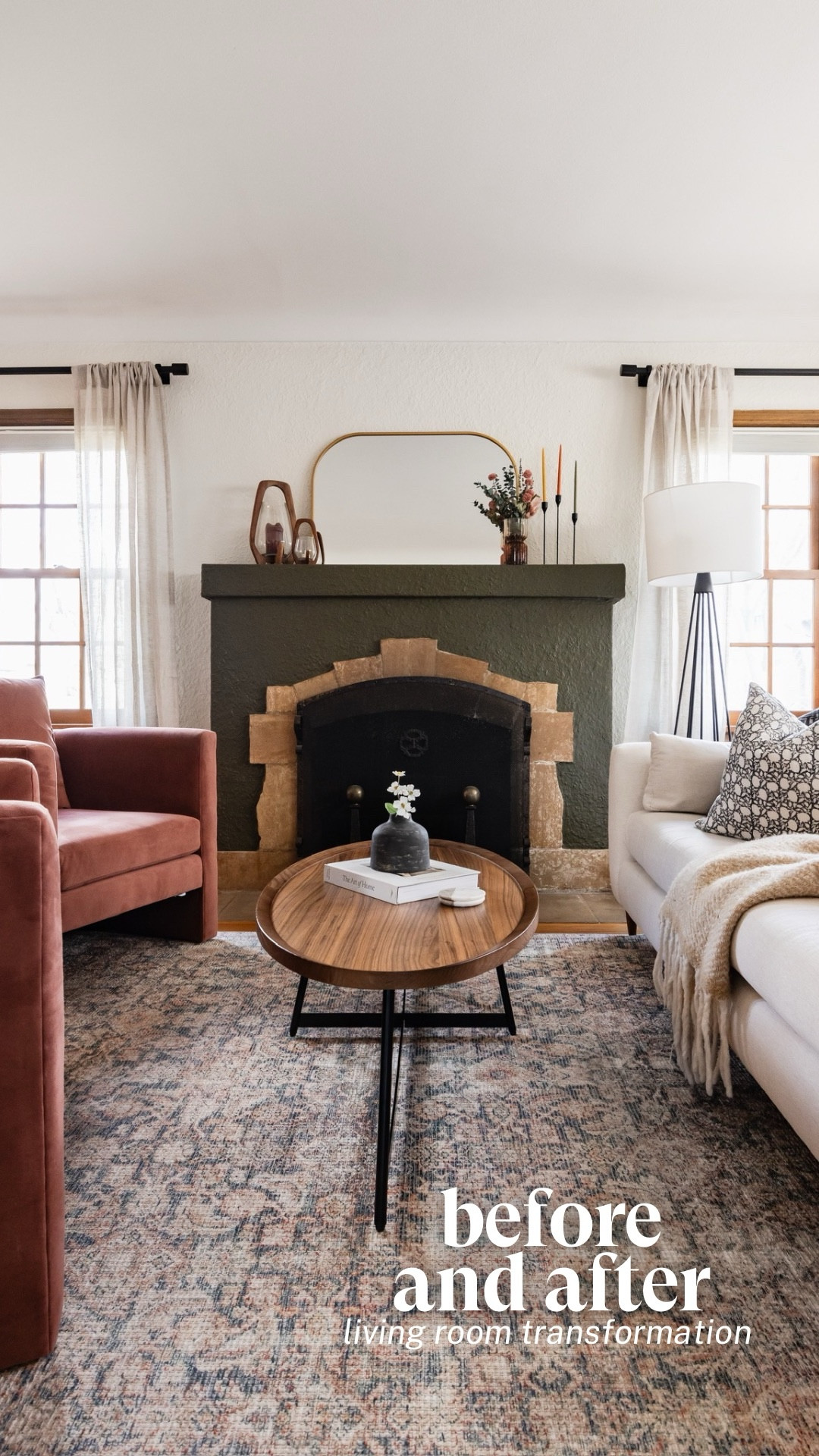 Don’t miss this before and after of our Tudor living room refresh. The clients wanted a neutral yet earthy color palette and space that felt casual, homey, and cozy. Get the look! ⬇️ // Neutral sofa, cozy living room ideas, oval coffee table, wood sideboard, Loloi area rug, modern home decor, over the mantel mirror.

#LTKHome #LTKSaleAlert #LTKFindsUnder100