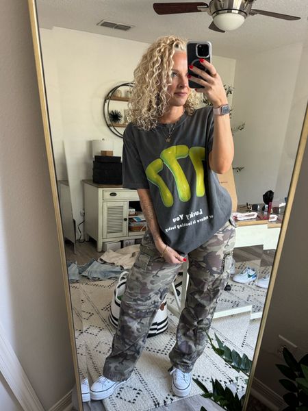 777 graphic tee camo pants from Abercrombie  platform converse 

#LTKfindsunder100 #LTKover40 #LTKstyletip