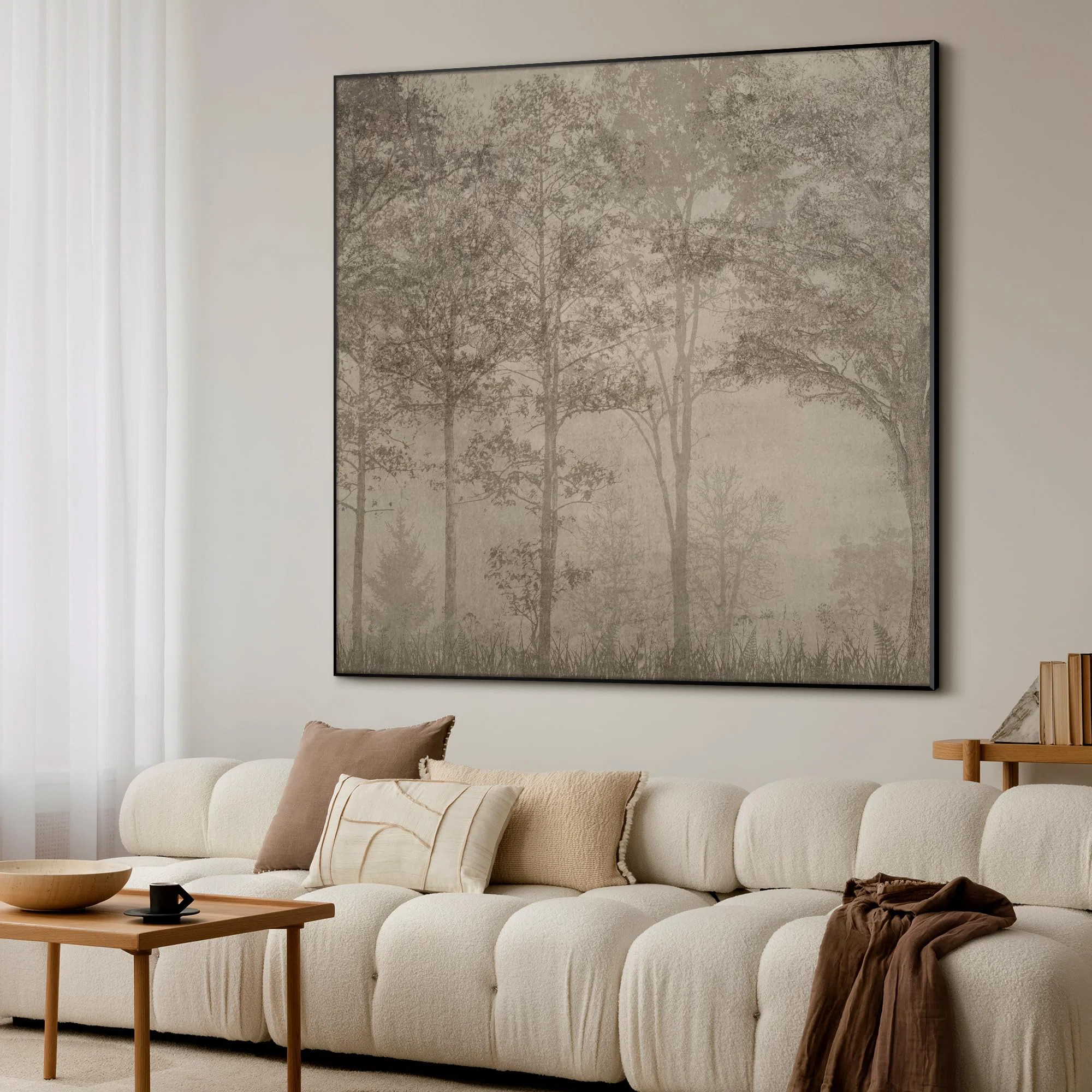 Extra Large Framed Wall Art Muted Woodland Trees in Fog Print for Home Living Room Bedroom Decor ... | Wayfair North America