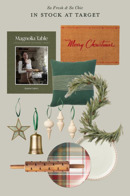 What’s in stock at Target!
-
Magnolia hearth and hand Christmas collection - target Christmas decor - affordable Christmas decor - ceramic bells door hanger - faux wreath - rolling pin with Christmas trees - chunky knit blanket with tassels - magnolia Joanna Gaines book - plaid gift bags - Christmas wrapping paper - glass and brass houses Christmas decor - small faux pine tree plant - target finds  - Christmas door mat - faux garland - star glass ornament - green striped throw pillow - wooden ornament set - plaid melamine plates - 2023 brass bell ornament - faux spruce garland 6’

#LTKSeasonal #LTKhome #LTKfindsunder50