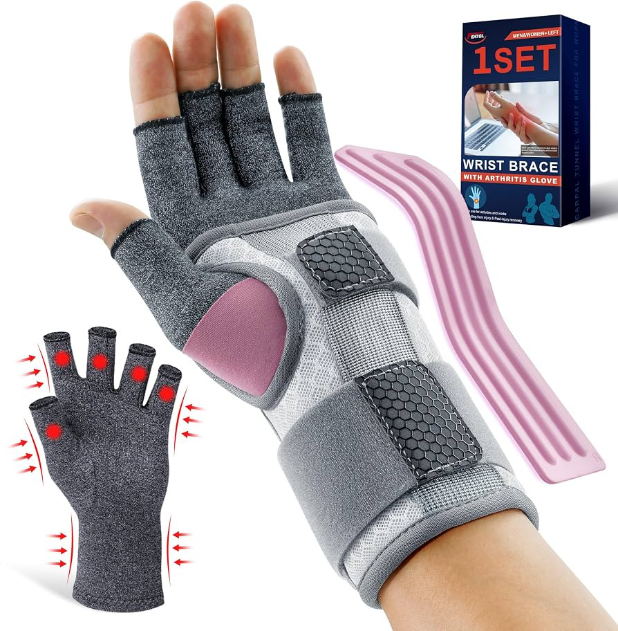 FEATOL Compression Arthritis Glove with Wrist Brace, Comfortable Fingerless Carpal Tunnel Hand Gl... | Amazon (US)