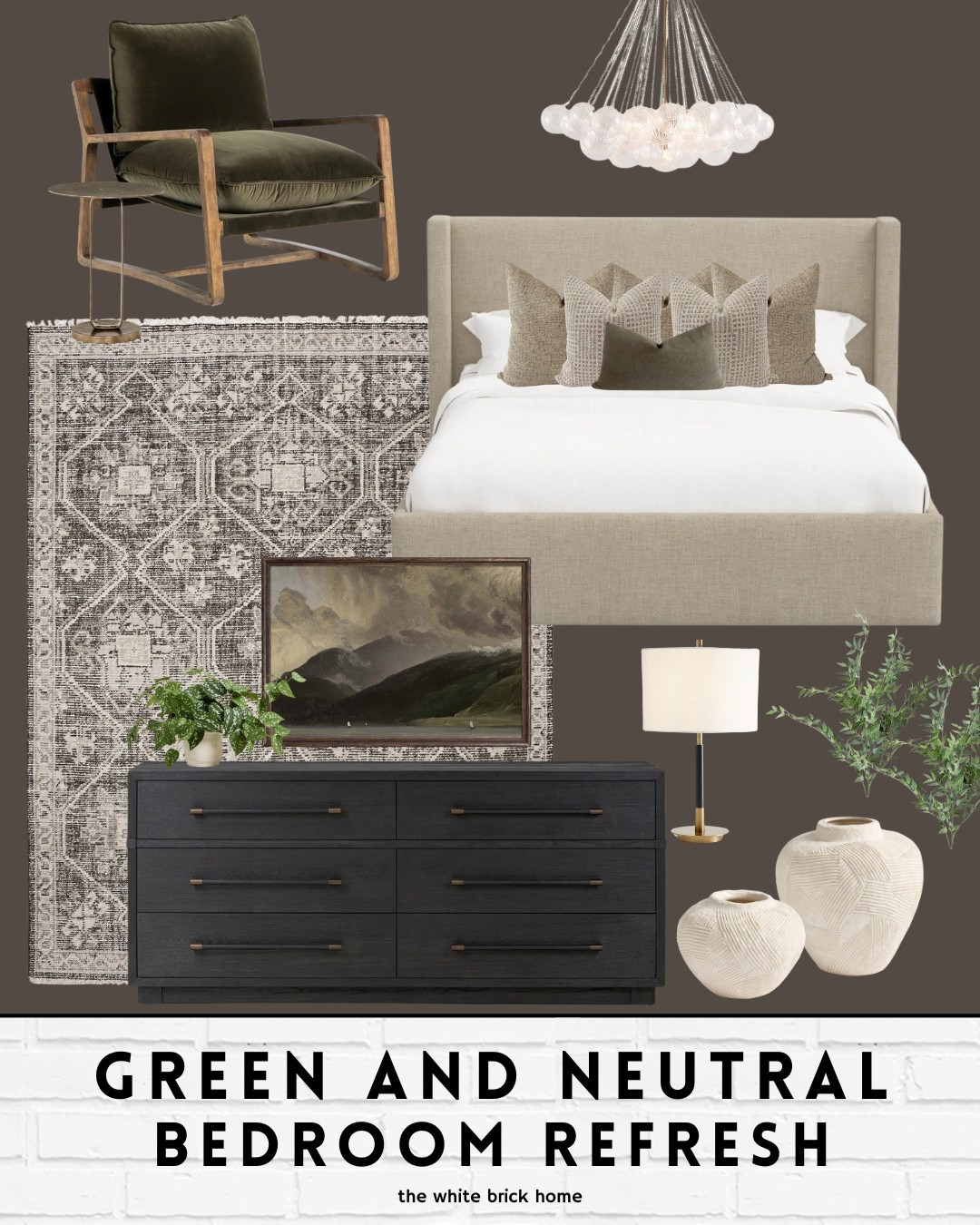 Bring the outdoors inside with this bedroom design - I love the earthy colors and pops of green, like this beautiful chair! 

Bed, bedroom, bedroom design, bedroom furniture, bedroom decor, bedroom lighting, chandelier, bed frame, upholstered bed, dresser, wall art, vase, greenery, mountain wall art, neutral bedroom inspiration, green bedroom inspiration, bubble chandelier, black bedroom dresser, accent chair, living room, living room seating, bedroom ideas, bedroom goals, home decor, home accents, quince, quince furniture, Wayfair, pottery barn, Etsy. 

#LTKHome #LTKSaleAlert #LTKStyleTip