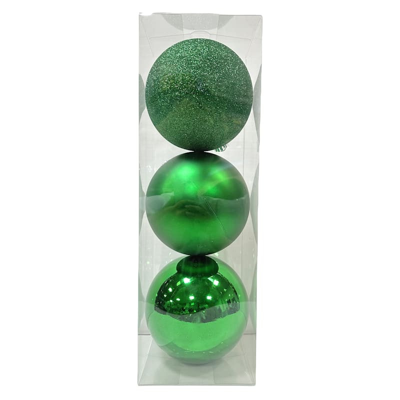 3-Count Green Glittered Shatterproof Ornaments, 5.9" | At Home