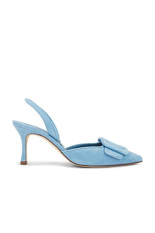 Manolo Blahnik Maysli 70 Pump in Medium Blue | FWRD | FWRD 