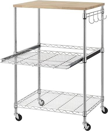 Finnhomy 3-Tier Wire Rolling Kitchen Cart, Food Service Cart, Microwave Stand, Oak Cutting Board ... | Amazon (US)