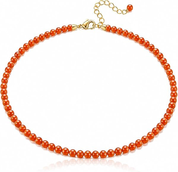 Trendy Gemstone Beaded Necklace for Women, 4mm Natural Crystal Choker, Adjustable Layering Necklace, Minimalist Aesthetic Jewelry Gift | Amazon (US)
