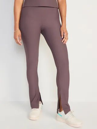 Extra High-Waisted PowerSoft Rib-Knit Split Flare Leggings for Women | Old Navy (US)