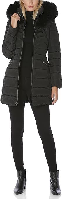 Laundry by Shelli Segal Women's Puffer Jacket with Detachable Faux Fur Hood and Large Collar | Amazon (US)