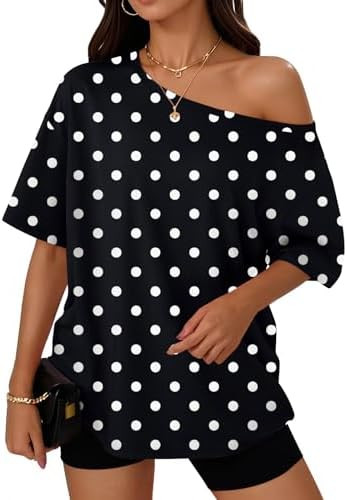 Trendy Queen Womens Off the Shoulder Tops Oversized Summer T-Shirts 2026 | Amazon (US)