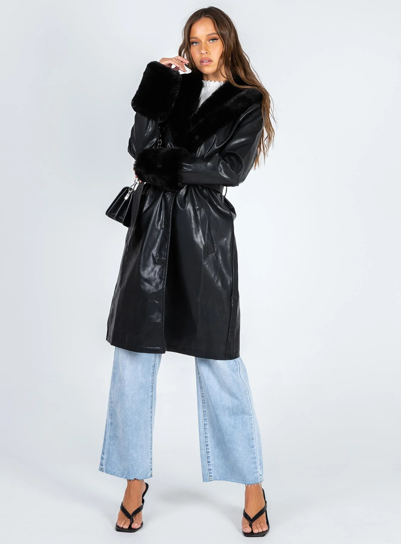 Brooklyn Faux Leather Long Coat Black | Princess Polly US