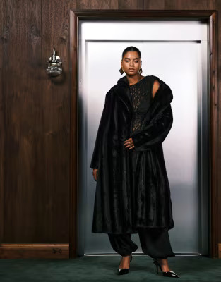 ASOS DESIGN Curve longline faux fur car coat in black | ASOS (Global)