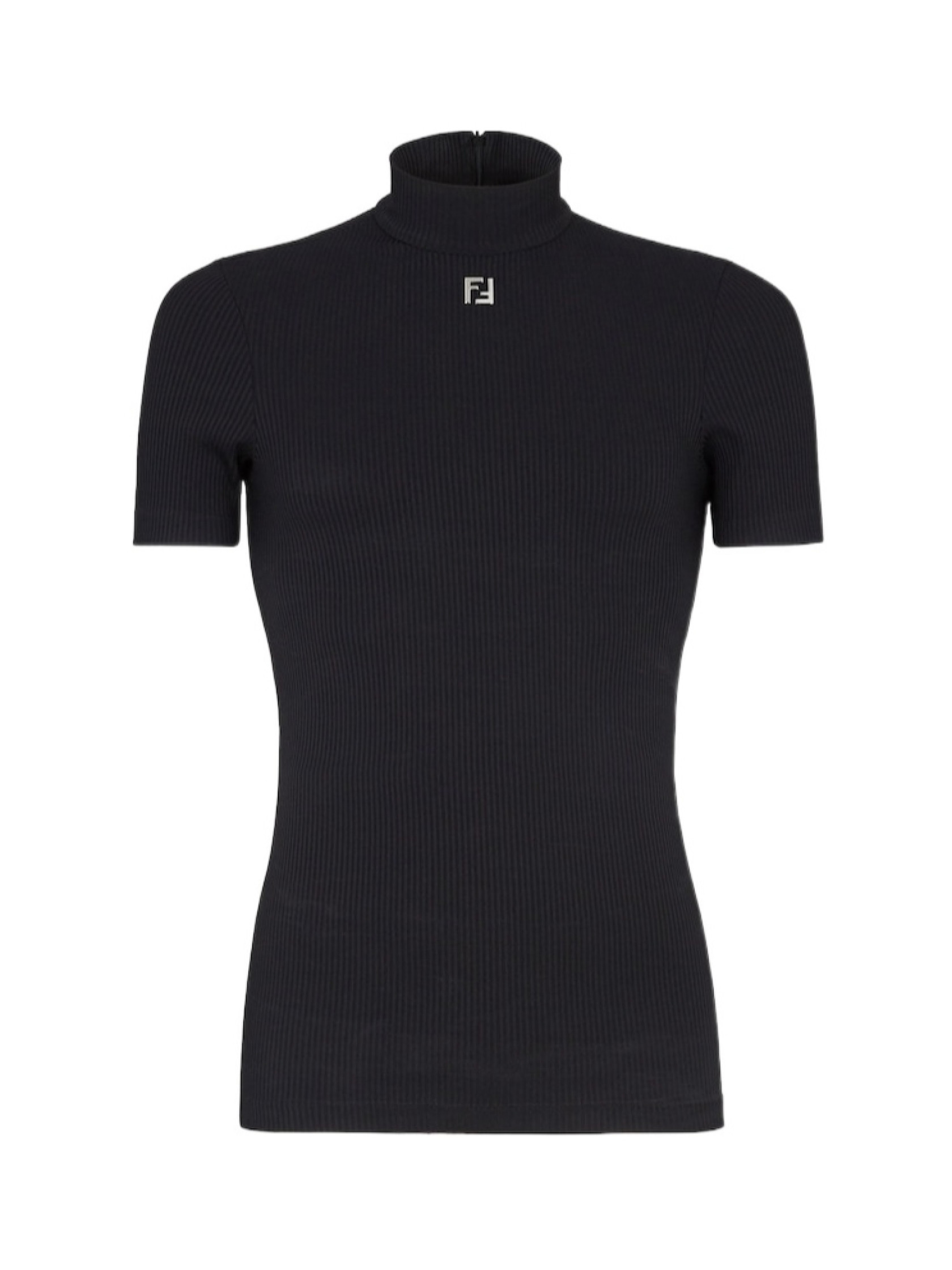 Fendi Mock Neck Short-Sleeved Ribbed Top | Senser US