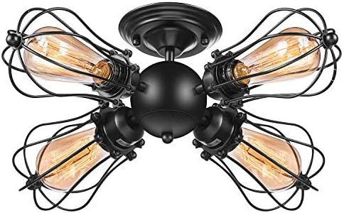 Vintage Wire Cage Semi Flush Mount Ceiling 4-Light Licperron Industrial Antique Black Metal Caged... | Amazon (US)