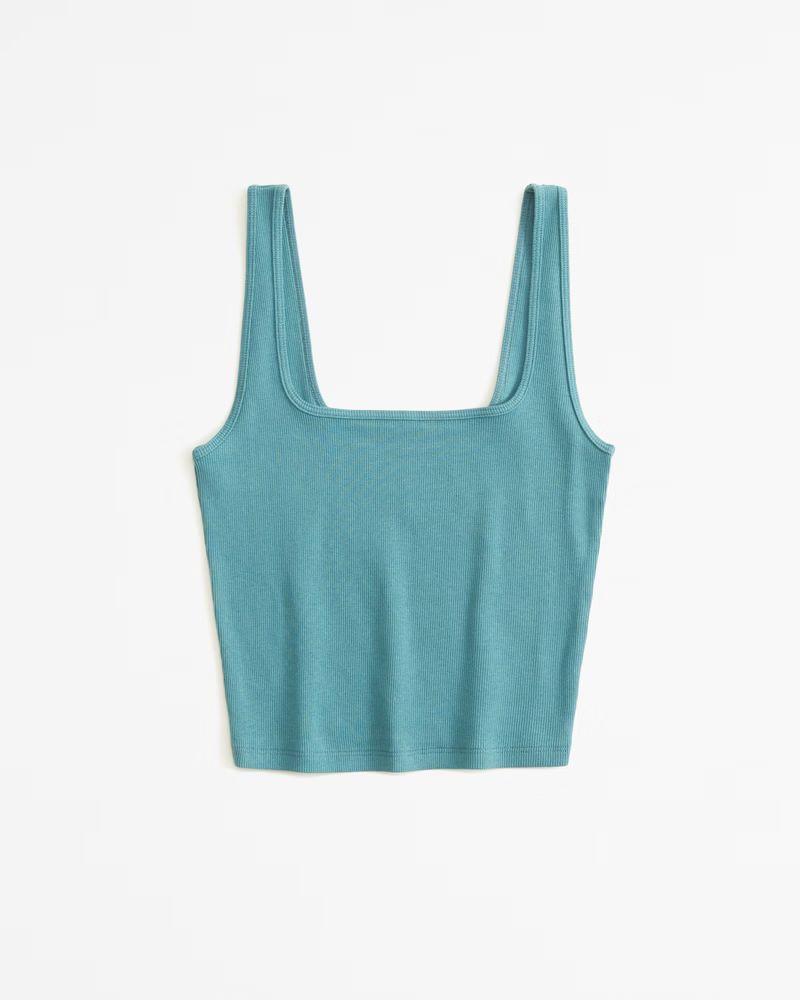 Essential Cropped Squareneck Rib Tank | Abercrombie & Fitch (US)
