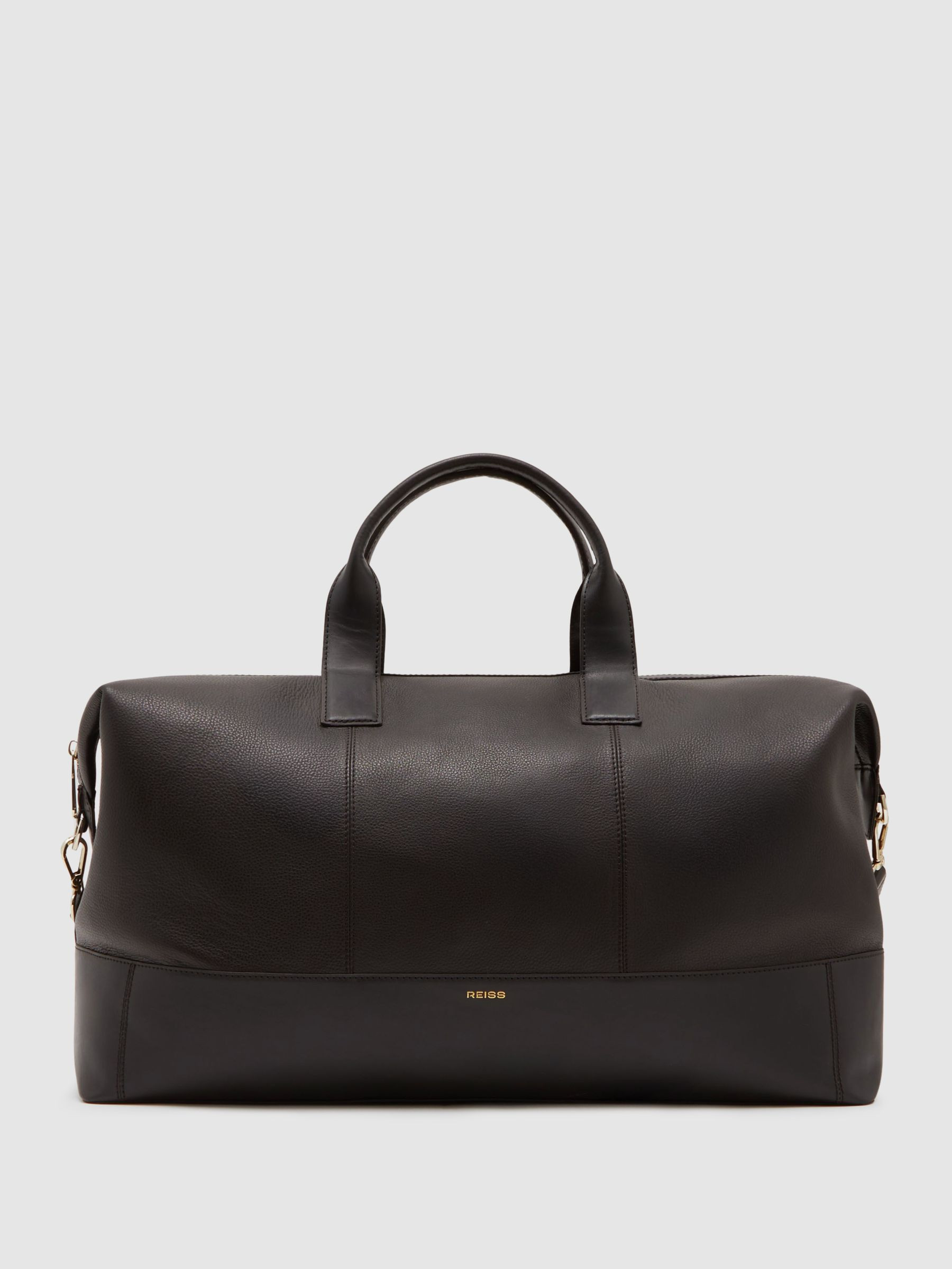 Reiss Micro-Grain Leather Holdall in Dark Brown - REISS | Reiss UK