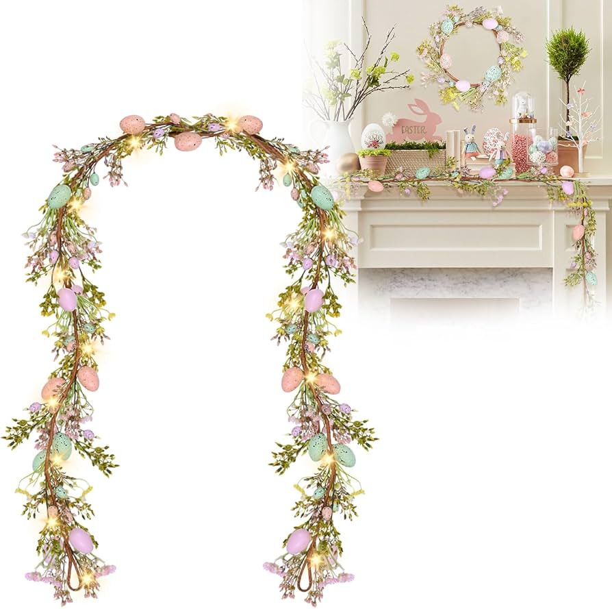 GLLBTPT Easter Egg Garland with Light,6ft Artificial Garlands Easter Decorations Spring Garland f... | Amazon (US)