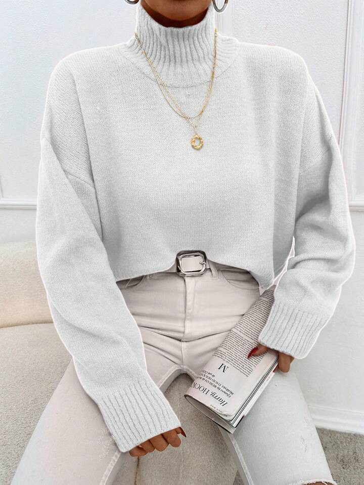 Mock Neck Solid Sweater | SHEIN