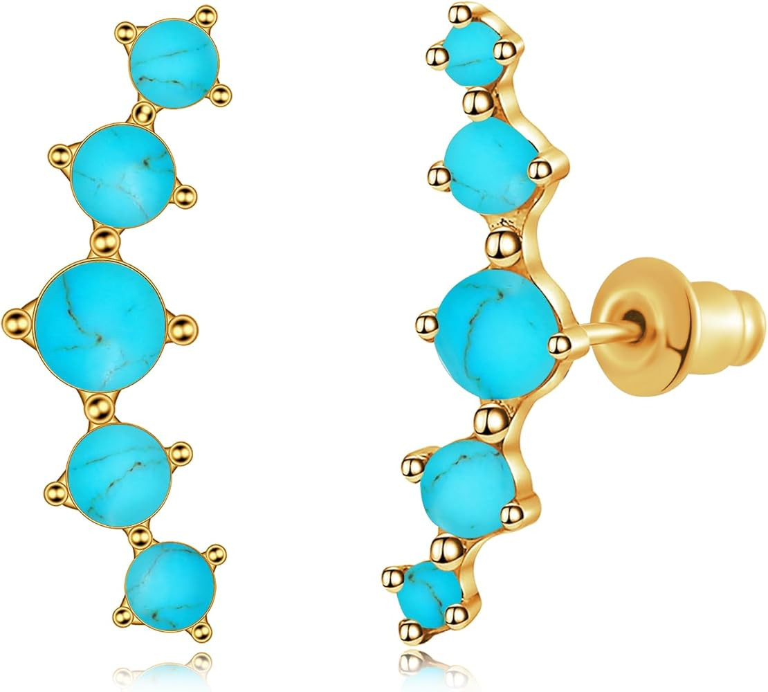 CiNily Opal Ear Crawler Earrings, 14K Gold Plated Cuff Climber Earrings Small Flat Back Stud Earr... | Amazon (US)