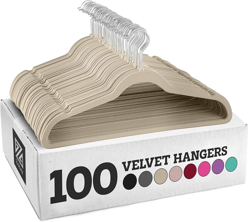 Zober Velvet Hangers 100 Pack - Heavy Duty Ivory Hangers for Coats, Pants & Dress Clothes - Non S... | Amazon (US)