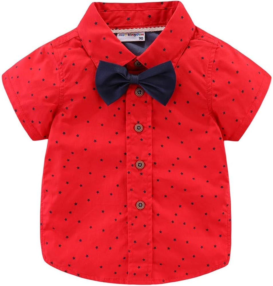 Mud Kingdom Little Boys Dress Shirts Short Sleeve Cute Summer | Amazon (US)