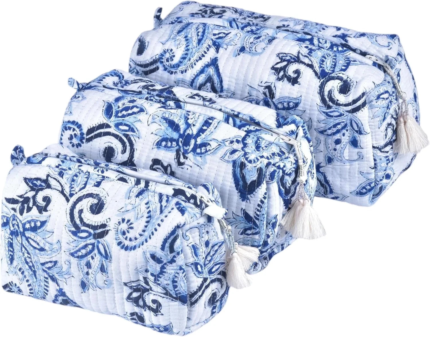 Vivanta Quilted Floral Block Print Makeup Bag Set of 3 – Cotton Travel Toiletry and Makeup Orga... | Walmart (US)
