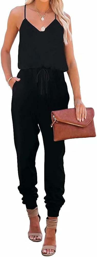 LACOZY Womens Casual Loose Sleeveless Spaghetti Strap Wide Leg Pants Jumpsuit Rompers | Amazon (US)