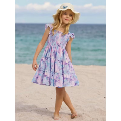Spring Butterflies Smocked Tiered Dress Mia Belle Girls, Lilac, 2T | Target