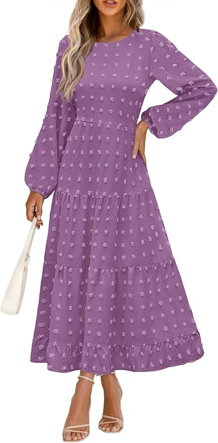 PRETTYGARDEN Women's Fall Spring Elegant Long Sleeve Maxi Dress Swiss Dot A Line Flowy Casual Hol... | Amazon (US)