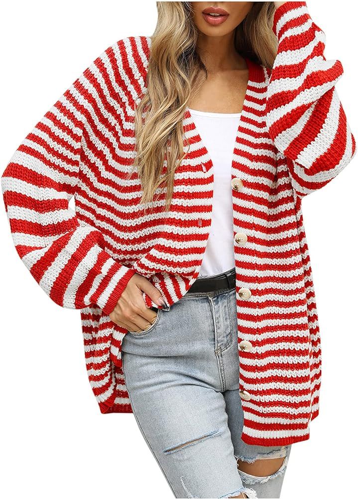 Women's Color Block Ribbed Knit Cardigan Sweater Slim V-Neck Long Sleeve Sweater Popcorn Cardigans f | Amazon (US)