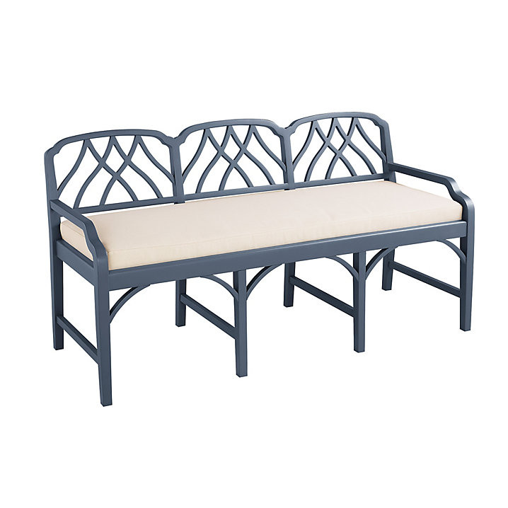 Miranda Bench in Sandberg Parchment Fabric & Chestnut Beechwood Frame | Ballard Designs, Inc.