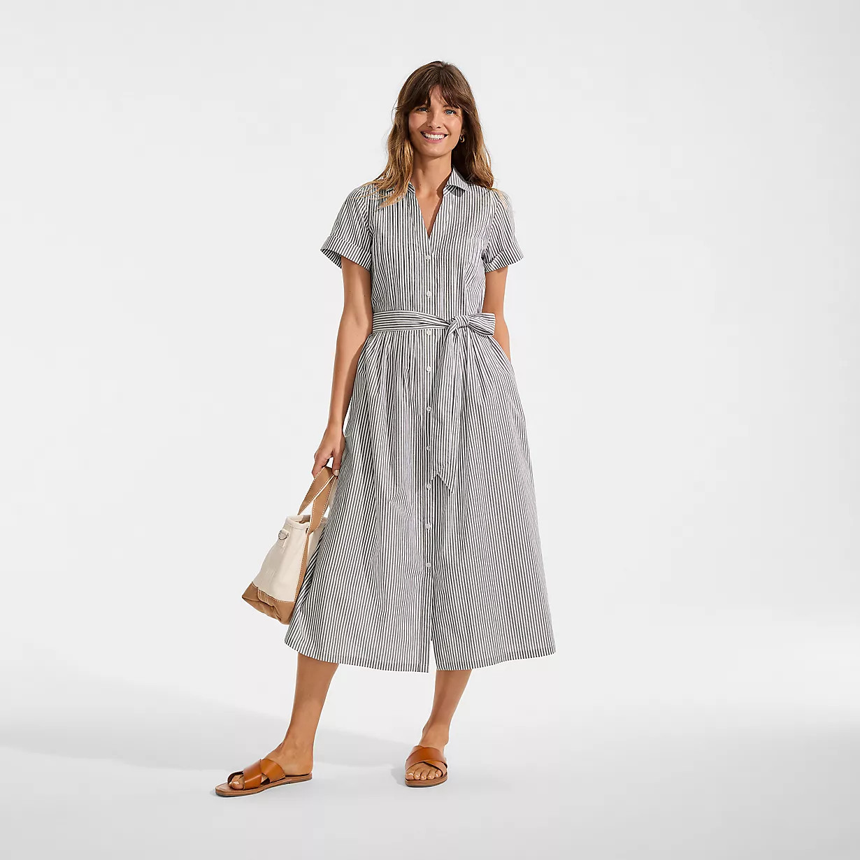 Women's Poplin Pintuck Detail Shirt Dress | Lands' End (US)